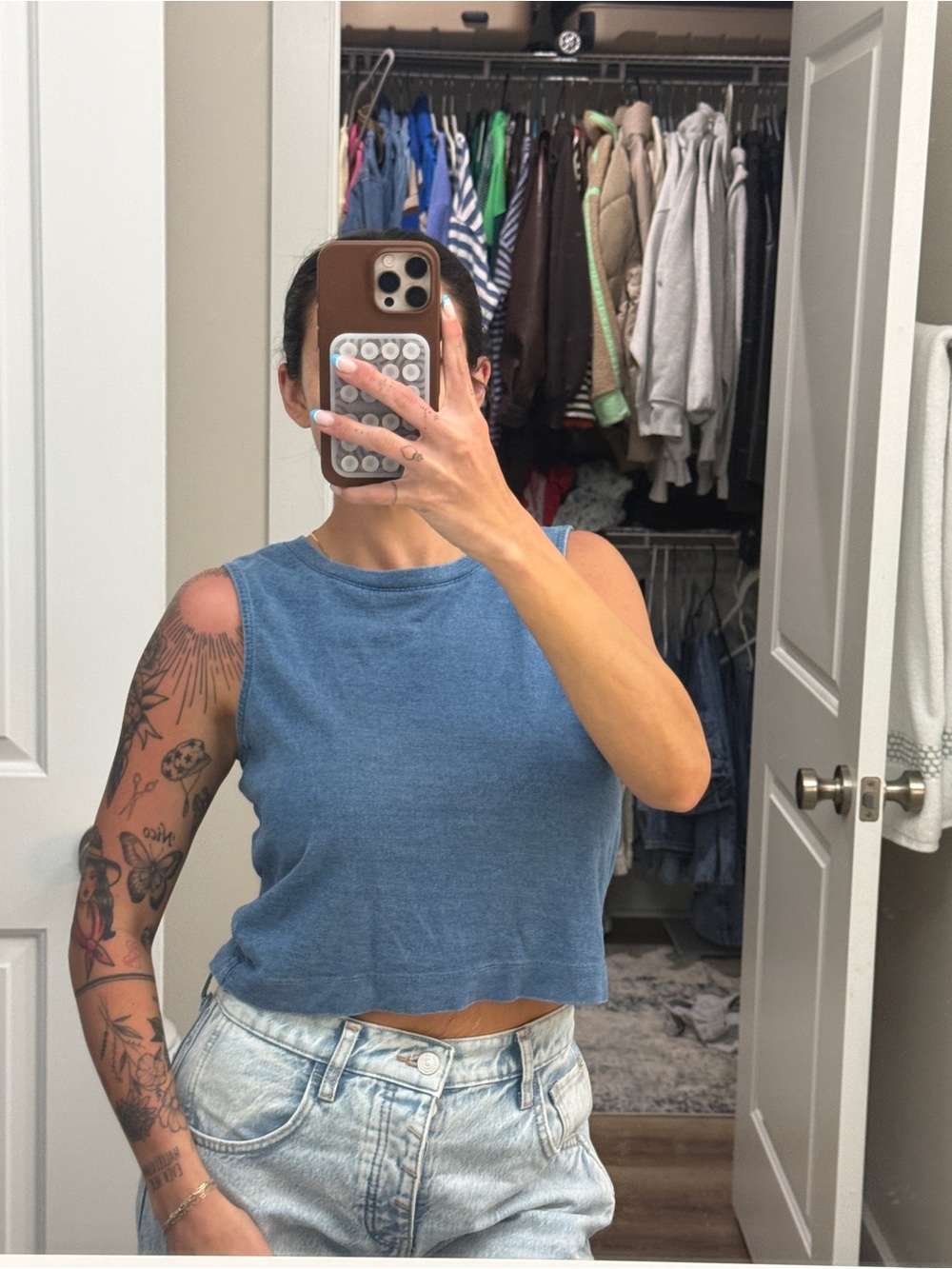 Z Supply Denim Blue Cropped Tank - Sleeveless Knit Top